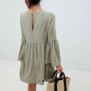 ASOS PETITE - Fluted Sleeve Smock Mini Dress